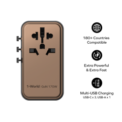 1-World 4-Port GaN Travel Charger 170W + USB-C Cable