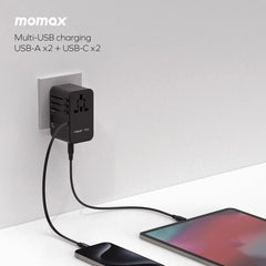 1-World+ 3-Port Travel GaN Charger With Built-in USB-C Cable 70W