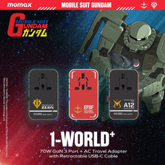 1-World+ 3-Port Travel GaN Charger With Built-in USB-C Cable 70W Gundam