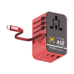 1-World+ 3-Port Travel GaN Charger With Built-in USB-C Cable 70W Gundam