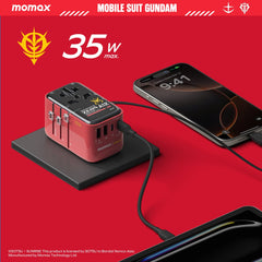 1-World+ Flow 4-Port Travel Charger With Built-In USB-C Cable 35W Gundam