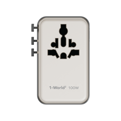 1-World²⁺ 4-Port Mini Universal Travel GaN Charger with Built-In Retractable Cable 100W with Dual AC