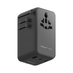1-World²⁺ 4-Port Mini Universal Travel GaN Charger with Built-In Retractable Cable 100W with Dual AC
