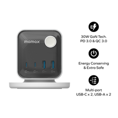 1-Charge Work Flow 3-Outlet GaN Power Cube 25W with USB Ports