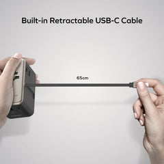 1-World 70W 3-Port Dual AC Travel Adapter with Built-In Retractable Cable