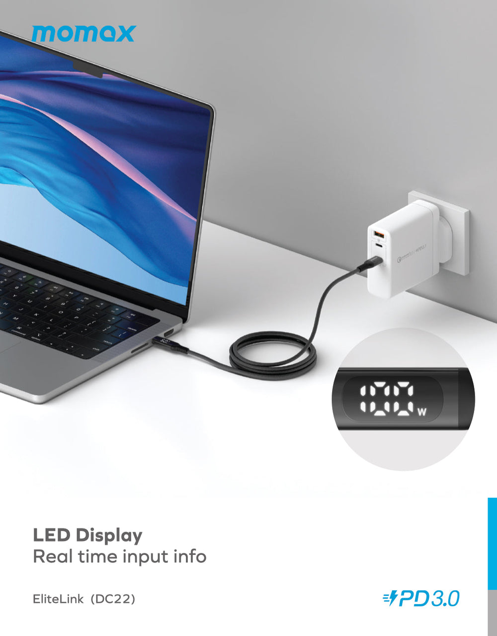 EliteLink USB-C to USB-C Braided LED Display Cable 100W 1.2m