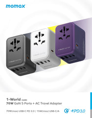 1-World Universal 5-Port Travel GaN Charger 70W